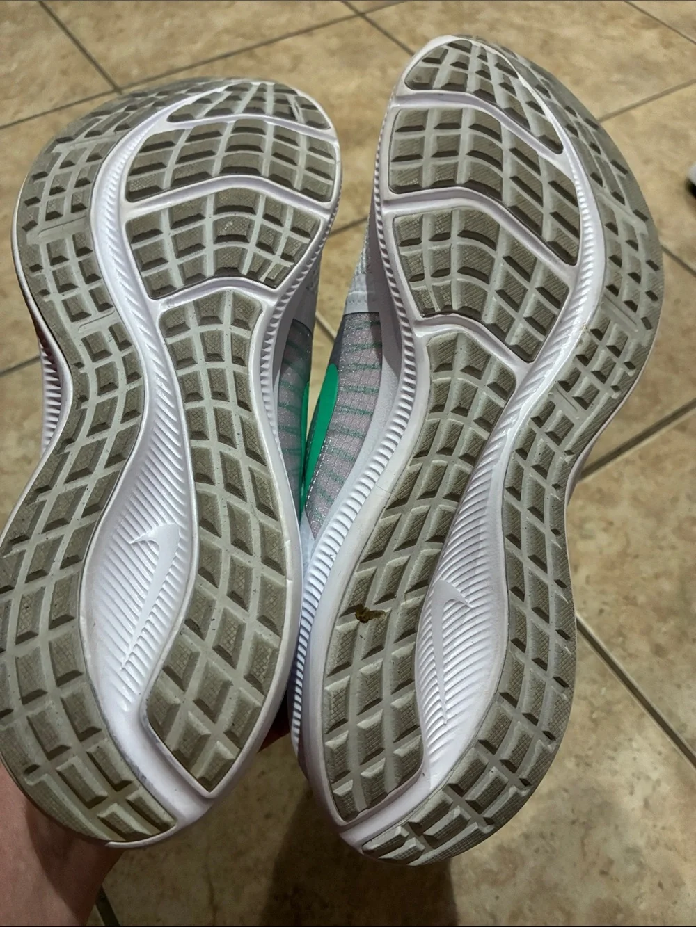 Nike White Running Sneakers with Mint Green Swoosh. DownShifter Running Shoes.